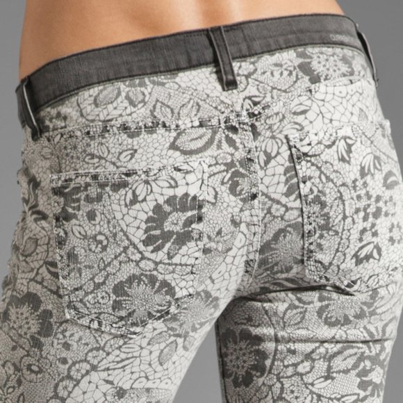 CURRENT ELLIOTT New Jeans Ankle Skinny Light Grey Black Lace Floral Women's HPπ - Picture 6 of 17